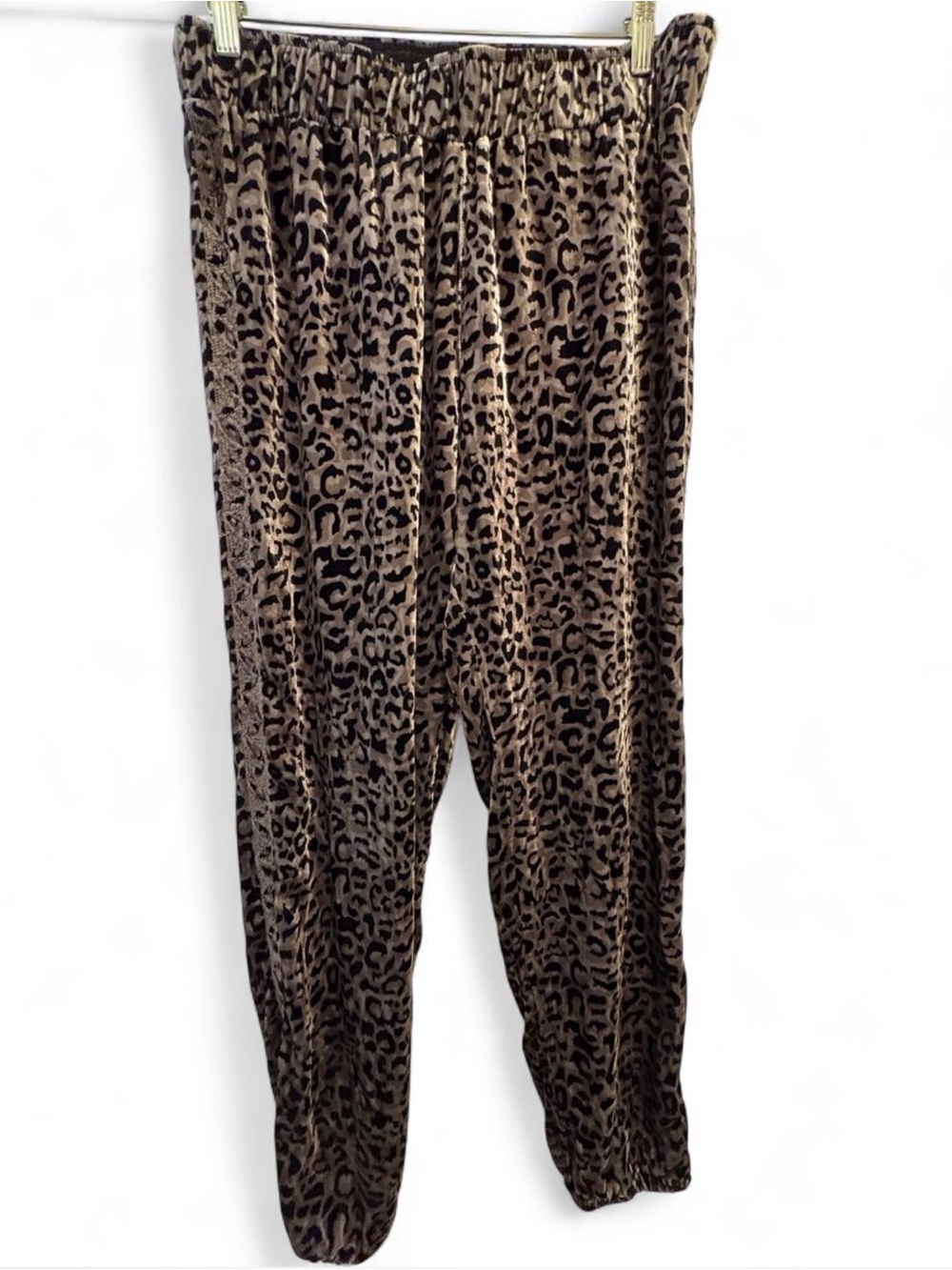 Leopard Print Velvet Jogger Pants - Brown/Black